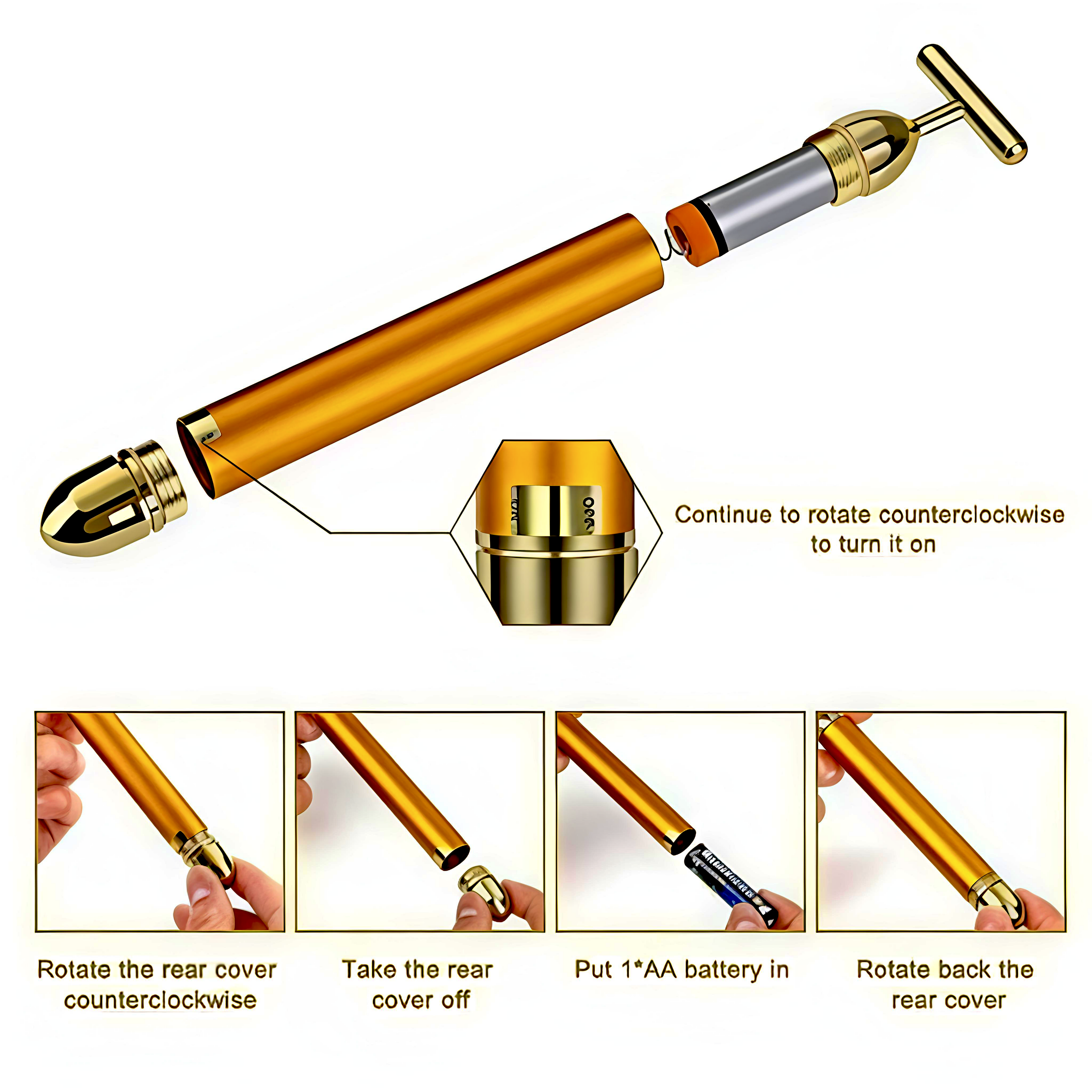 24K Gold Energy Beauty Bar Electric Facial Massage Roller
